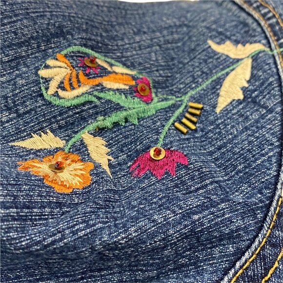 Vintage Blair Two Twenty Collection Long Blue Jean Jacket Embroidered Denim M - Picture 6 of 12